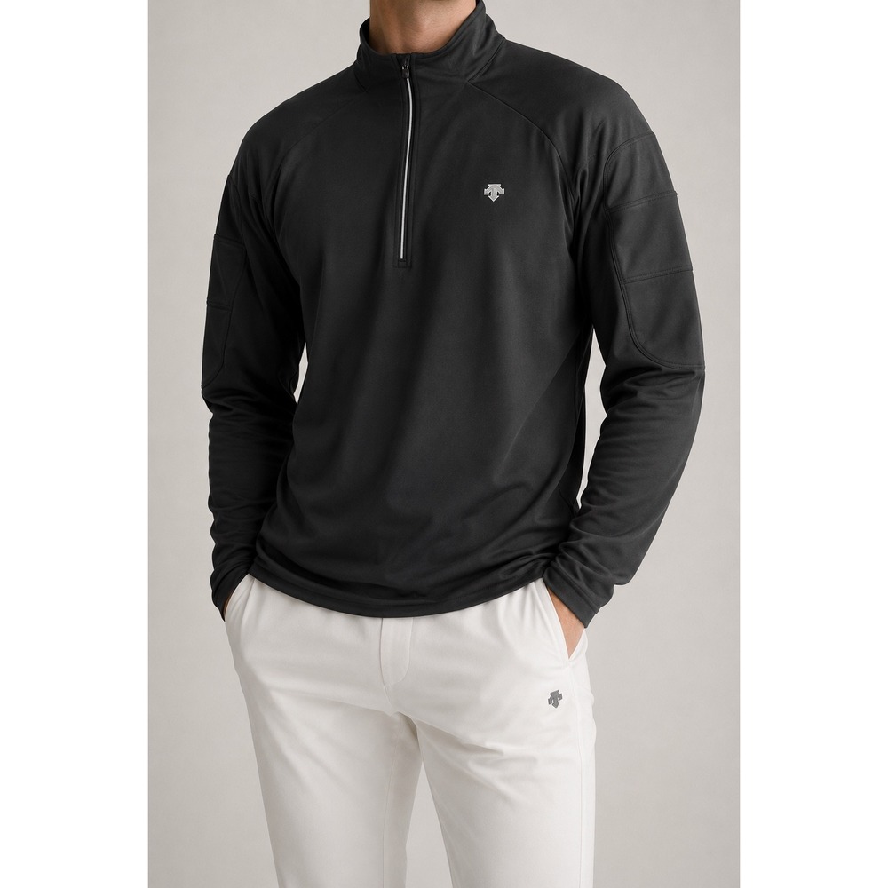 Descente Mens Black Quarter Zip Pullover Size 40 Elbow Panel Performance NWOT